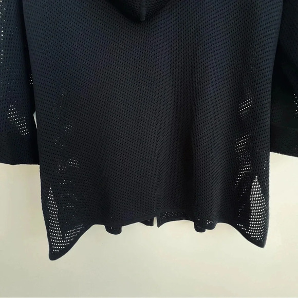 MISOOK Mesh Perforated Zip Up Hooded Jacket XS Black 3/4 Sleeve tab acrylic knit - Picture 10 of 13